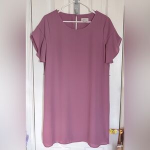 LOFT Mauve-Pink Midi Dress with Flutter Sleeves